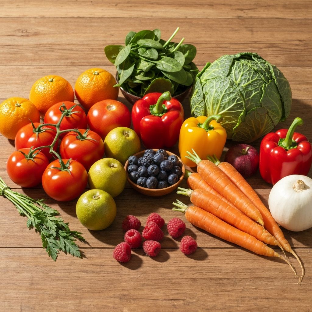 Fresh vegetables and fruits rich in vitamins